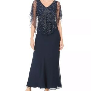 J Kara Womens Beaded Caplet Beaded Gown